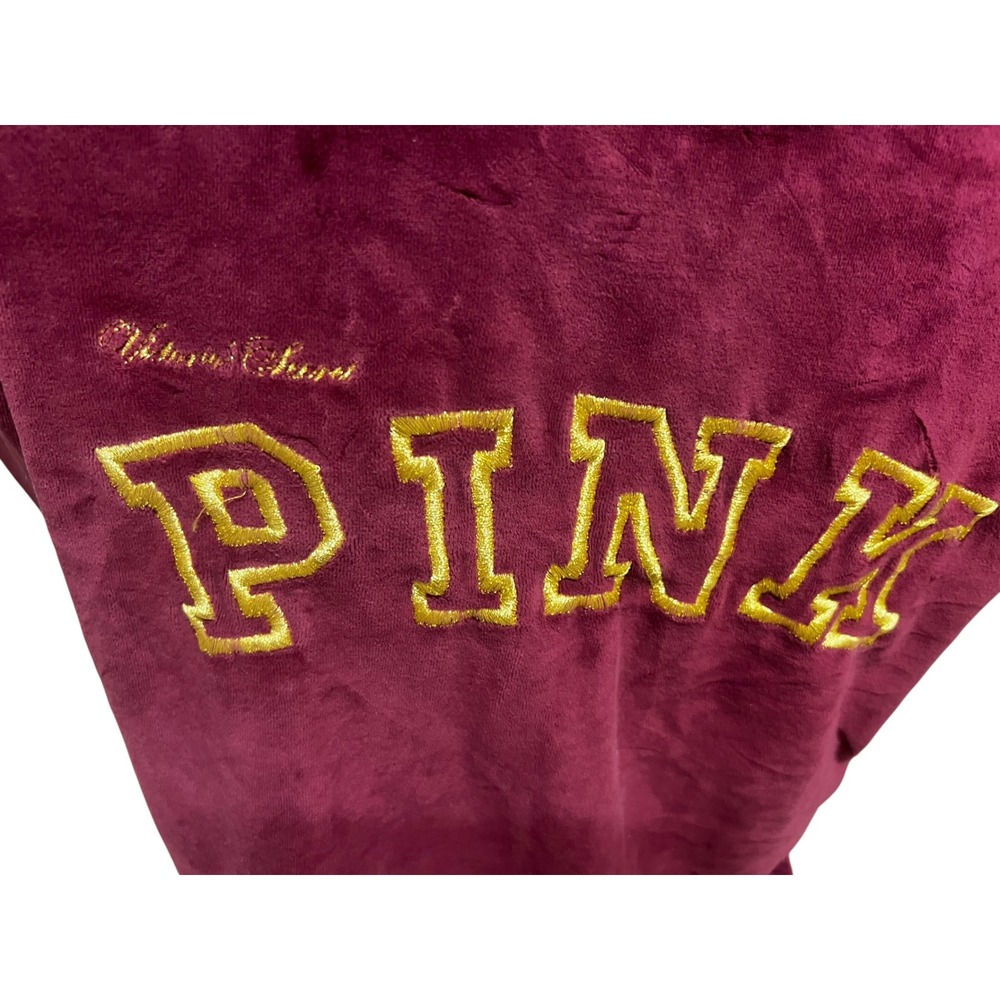 Vintage PINK Victoria's Secret Velour Zip Hoodie Burgundy Gold Embroidered L - Picture 4 of 7